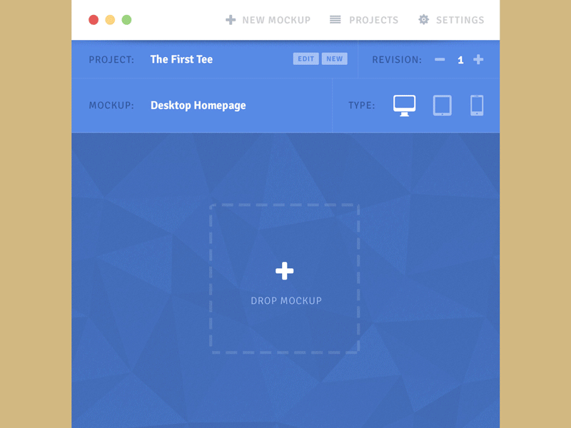 UI for Mockup Sharing App for Designers animated app icons interface minimal mockup mockups osx projects tool ui