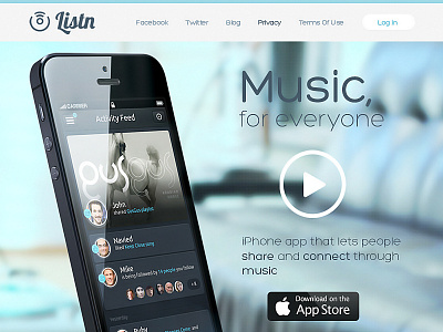 Listn Beta OUT NOW! + new splash page app design ios iphone iphone5 landing page listn music photoshop splash website