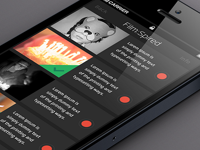 Film:spired App 2d app black color concept dark film flat identity iphone logo media mockup movie play rec theme typo typography video