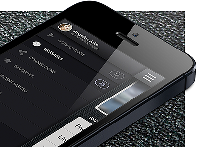 iPhone App UI - Sidebar app button dark favorites icon iphone logout message mockup navbar notifications page picture profile sidebar symbol tabbar ui