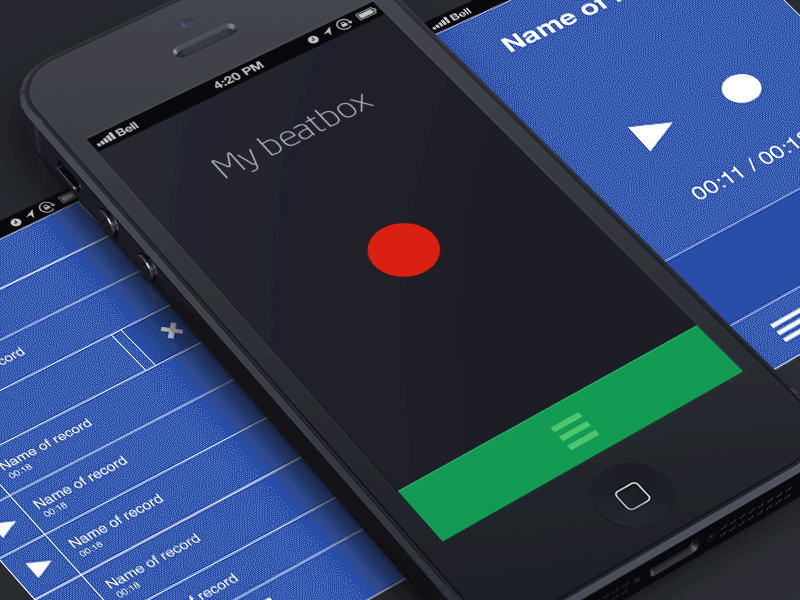 Just Record (animated) app flat. ios record recorder voice