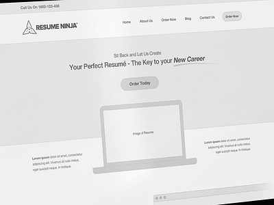 Resume Ninja Homepage Wireframe blueprint draft gray grey header homepage homepage design layout layout draft minimal minimal ui process simple ui web design website wire wireframe wireframe design