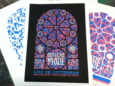 Depeche Mode Screen Print 18x24 art concert poster depeche mode ed sullivan theater gig poster illustration illustrator live on letterman new york poster stained glass typography window