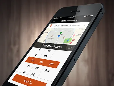 Custom picker book booking button car custom date ios iphone map orange picker prototype rental search showcase template time