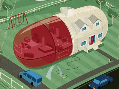 Pill House conceptual drugs green ideal medication pills red suburbia suburbs