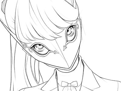 kasumi ❤️‍🔥 black and white cartoon character design comic drawing fanart game girl illustration line manga mask minimal monochrome persona sketch thief warrior