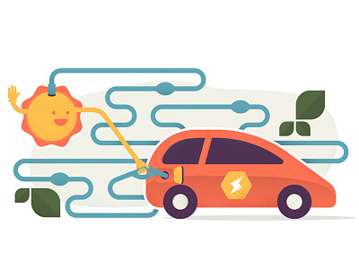 Solar Powered car gas green illustration sun