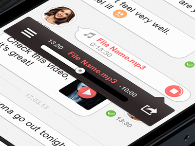 Popover camera chat iphone iphone 5 messager mockup music paper player popover popup progress bar share smiles social sound texture ui