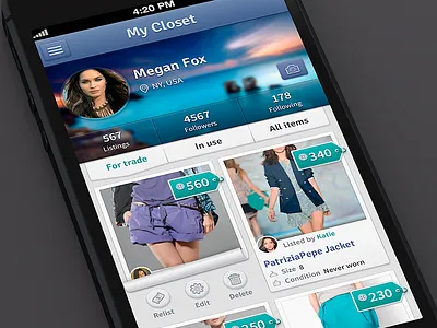 99dresses 99dresses closet clothes cover edit icon infinite interface ios iphone mobile price profile stats tag tap taphold ui user wardrobe