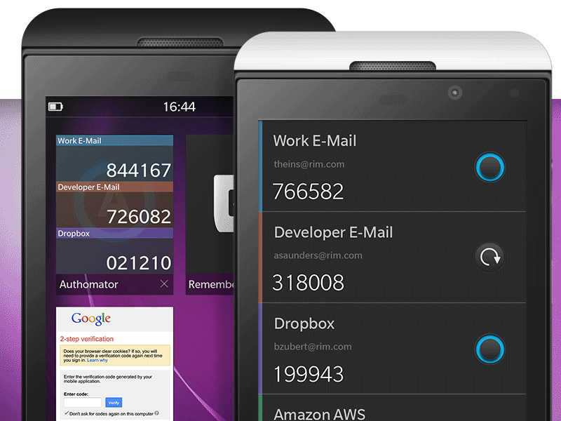 Authomator - 2-Factor Auth App 2 factor authentication 2 step verification animated bb10os blackberry 10 cascades gif interface mobile security