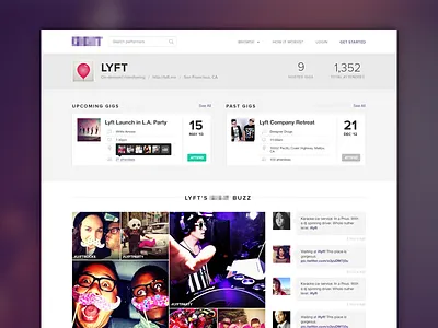 Event Host Profile artists attendees band booking buzz calendar citrusbyte company dj flat flat design lyft music photos purple repertoire search tweets