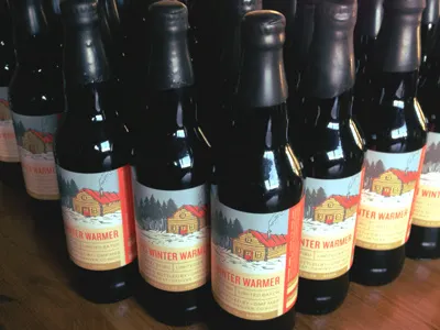 Winter Warmer beer bottle brewery cabin denver illustration label our mutual friend snow winter warmer