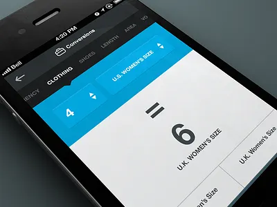 Clothing Conversions app design interface mobile ui ux