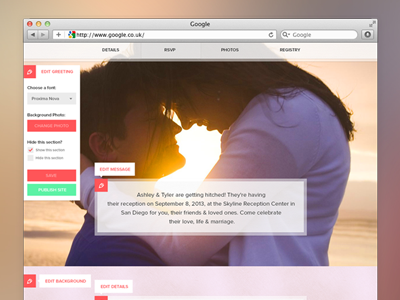 Wedding Website Editor beside you forever editor girly interface invitation invite rsvp stitching ui web wedding wedding website