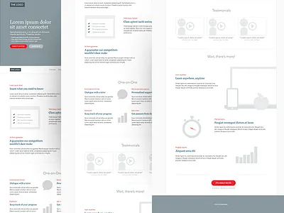 Wireframe for a landing page chat check check list clock economist educate education graph landing page layout learning responsive stats stop watch teach teaching trial ux video watch web design wireframe
