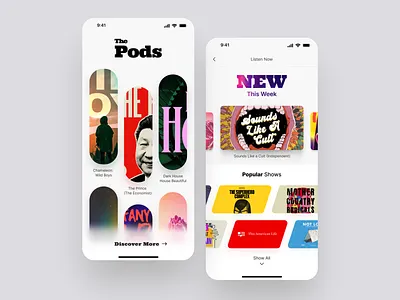 Podcast App Exploration app card cards cover explore grey mobile new podcast red shape white