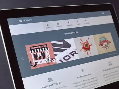 'Nobility' a Flexible WP Portfolio Theme blue creadivs design flat flexible fun homepage jaye luke minimal modern nice nobility patch portfolio shorti theme web website wordpress wp wp theme