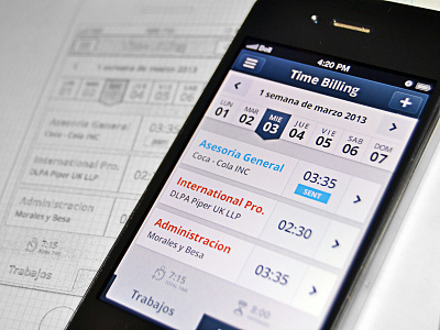 iOS timer for billing app app design app sketch billing billing app calendar dark blue ios app ios design iphone app iphone sketch lawyer app light blue orange sketch tableview tableview design timer timer app timer iphone