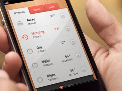 ThermoStat Settings app clean glyph icon interface ios iphone list mobile schedule settings tab temperature ui wood zones