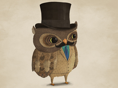Owl mascot animal bird character character design illustration mascot mustache owl suit tie top hat