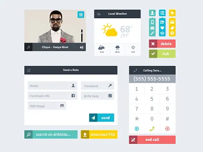 Flat UI button buttons clean controls custom controls dial pad download file flat forms free glyphs icons key pad psd ui weather widget