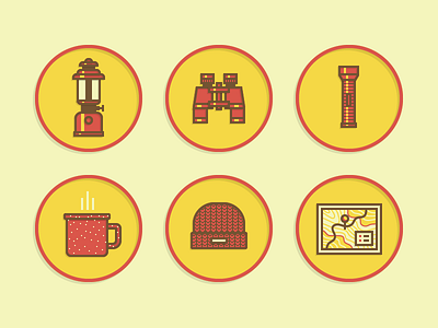 Vector Scouts Merit Badge Icons beenie binoculars camp coffee flashlight hat icons illustration lamp location map mug scout ui