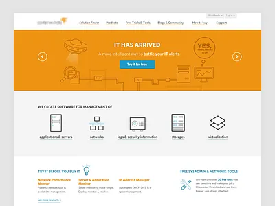 Early stage of a webdesign – iteration blue calltoaction carousel flat icons illustation lines orange ui web webdesign website