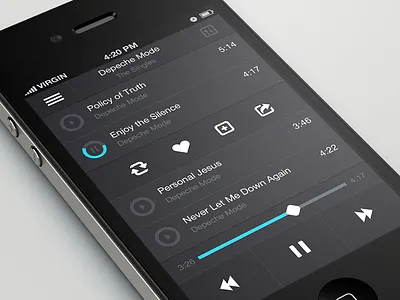 Music player adobe fireworks app dark fireworks flat ios iphone list mobile music player playlist ui