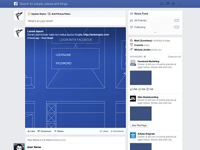 Facebook NewsFeed GUI facebook freebies gui interface lite version newsfeed psd template