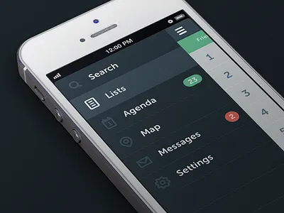 Nav Slide Out agenda app icons ios iphone list messages nav navigation search settings