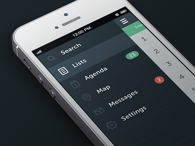 Nav Slide Out agenda app icons ios iphone list messages nav navigation search settings