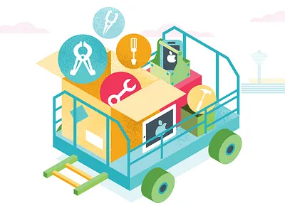 Cart on Polecat site aviation cart illustration instruments iso isometria isometric polecat toolbox tools vector