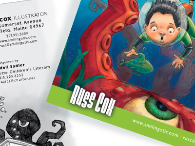 New Promo Postcard childrens books creatures illustration monsters postcard promo publishing russ cox sea submarine underwater