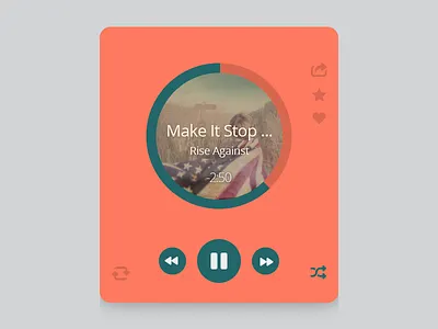 Music Player audio player bar batch icons control facebook flat heart interface itunes like music next pandora pause play rdio share shuffle simple spotify star time track twitter ui ux