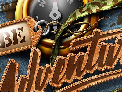 "Be Adventurous" adventure brown compass design icon illustration jeans leather lettering pencils texture type typography