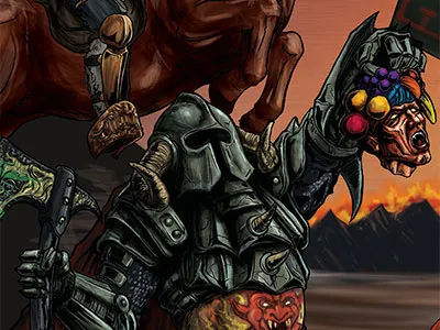 Battle of Carmen chaos gorgon illustration madness mongol musk ox painting photoshop