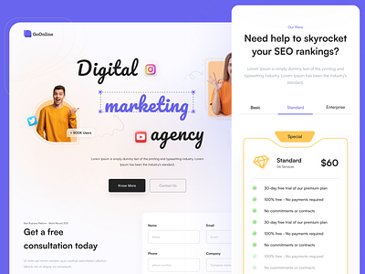 A Digital Marketing Landing Page Web UI by intorque on Dribbble