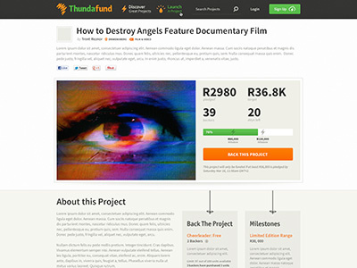 Project Detail Page african bar crowd crowd funding crowdfunding detail funding green image milestones orange progress project sans serif source sans pro texture thundafund ui website