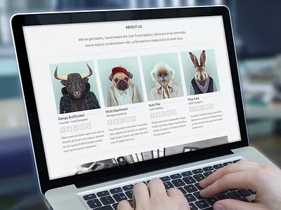 About Us about animal awesome clean cool creadivs flat haha jaye mac minimal mockup nice nobility page screen team theme web website wp