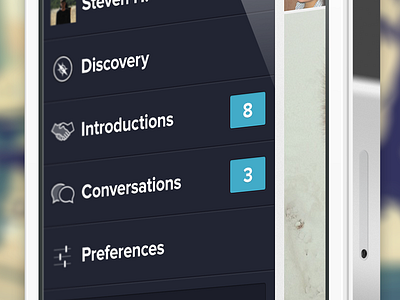 Side Menu, now with more fidelity add bubble chat compass count discover discovery fly out handshake icons navigation preferences side menu
