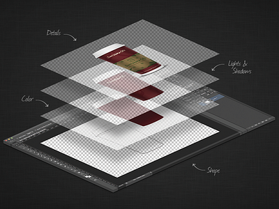 Photoshop layers black coffee colombia detail isometric juan valdez layers perspective photoshop portfolio process