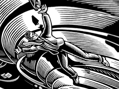 Downsizing bw editorial illustration scratchboard