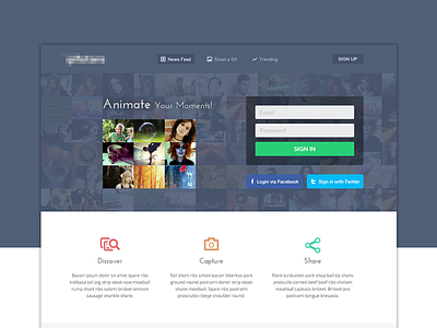 Animate Your Moments! animate animation app form gif icons images interface login sign up social ui ux web website
