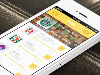 Home / Rewards [WIP] app asap bokeh brands buttons detail entypo flat home ia ios list loyalty minimal rewards web yella yellow