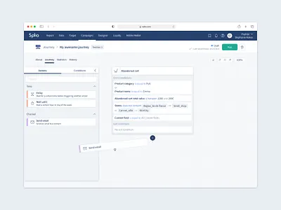 Drag and drop condition in Journey campaign builder campaign builder condition drag and drop journey campagin product design product interface rack component splio ui design