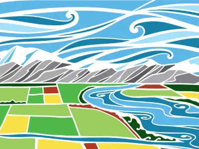 Stained Glass art illustration maori mountain river stained glass