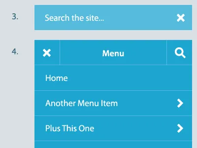 Mobile menu workflow blue menu minimal mobile uiux