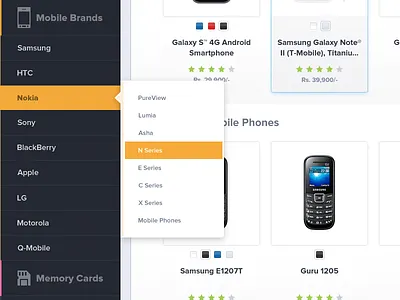 Expanded Sidbar blue dropdown green icons iphone khareedo khareedo.pk memory card mobile navigation offer orange pink side bar thumbnail ui buttons ui design