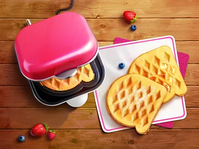 Waffle illustration app icon artua board cranberry food game art game design icon illustration paper pencil pencil sketch sketch strawberry texture tissue waffle wood