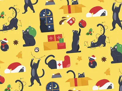 Black Cats Christmas Pattern animal character art character character design characters christmas cute art cute illustration design icon illustration new year pattern pattern design shakuro xmas